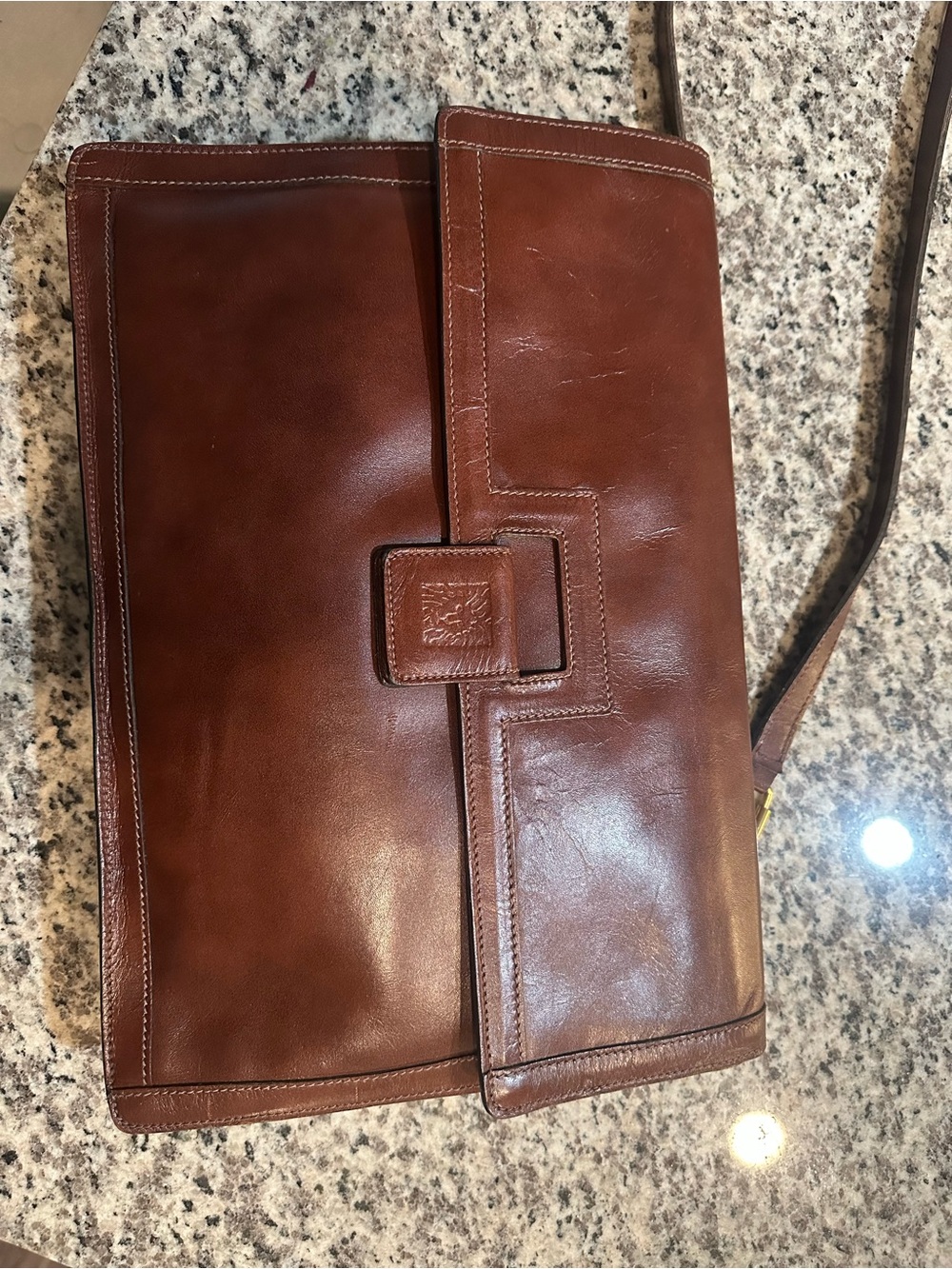Anne Klein vintage Brown Leather Crossbody Bag Classic Leather case lap top bag